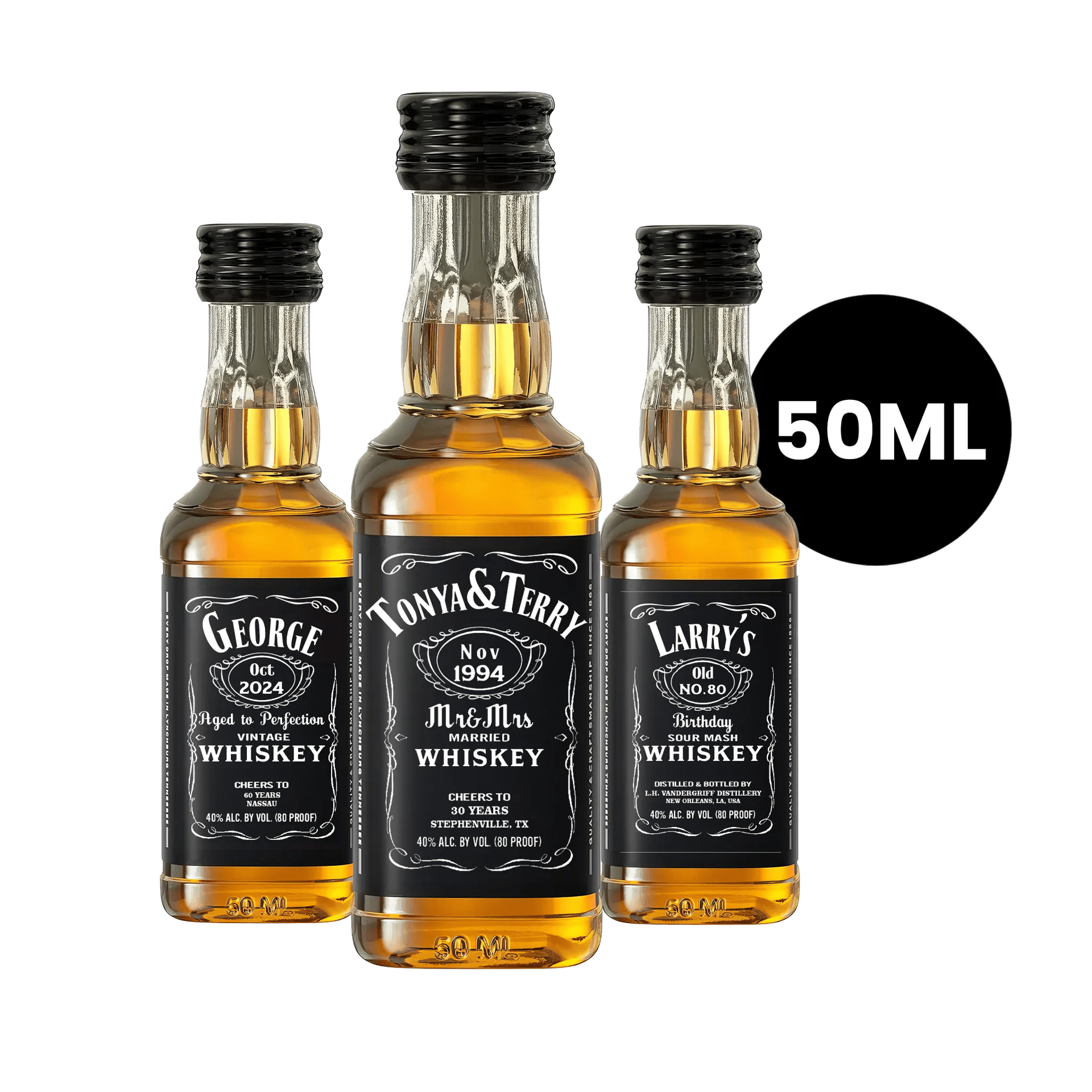Custom Black Whiskey Mini Bottle Labels