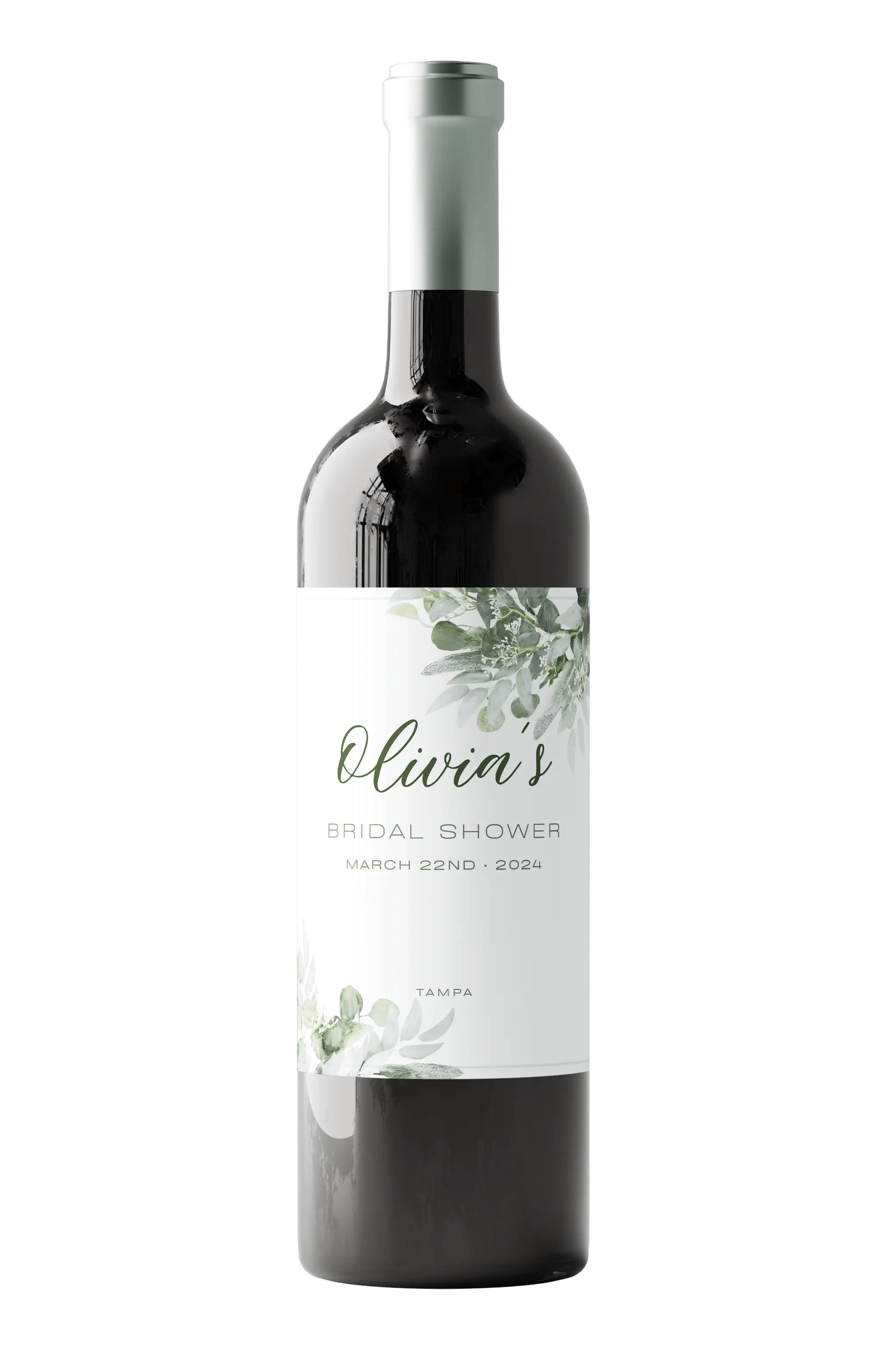 Wine Bottle Labels. Eucalyptus Styled Label for Personalization.